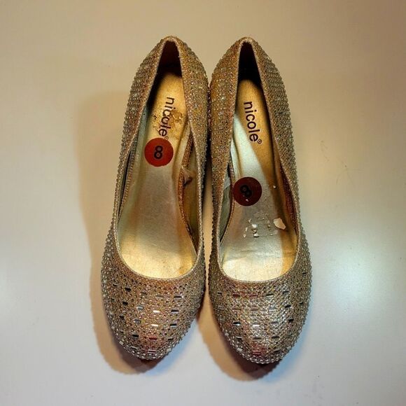 NICOLE ROUND TOE GOLD &SILVER WEDGE SHOES - Picture 2 of 16